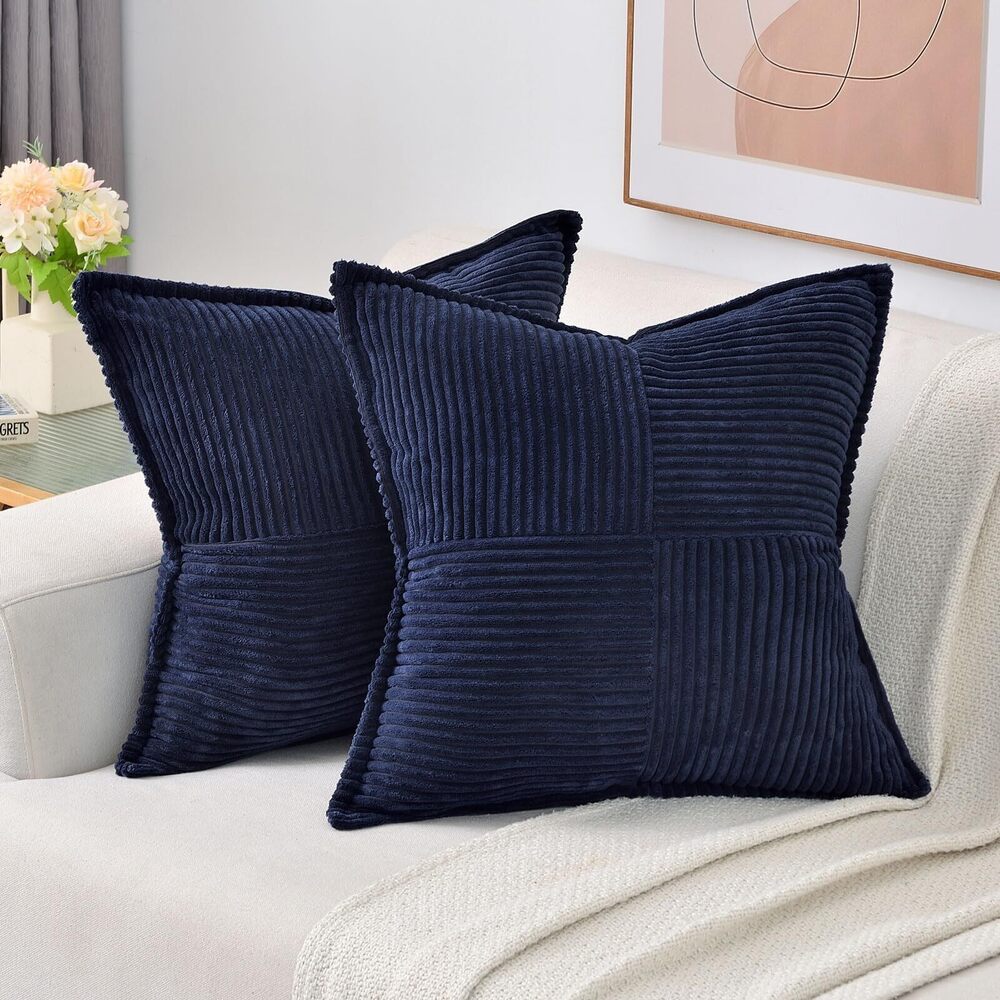 2188 Navy Blue Throw Pillow Covers 20x20 Inch Set of 2,Soft Solid Corduroy